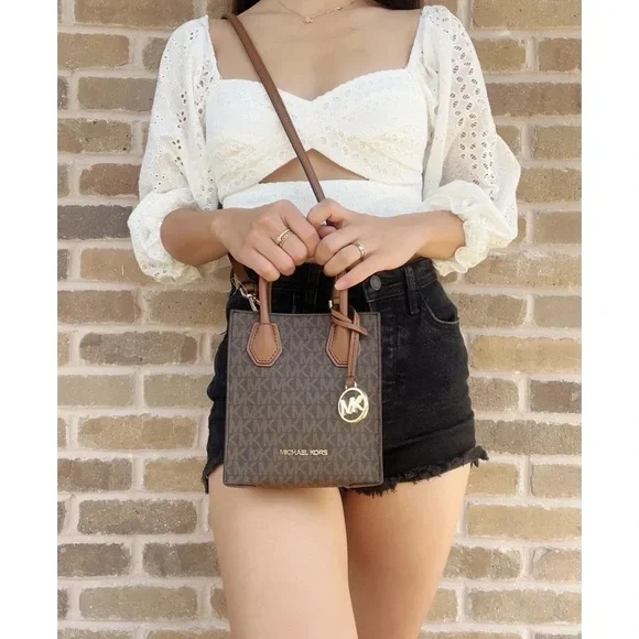 Michael Kors Mercer XS Logo and Leather Crossbody Bag NEW Tags Brown Monogram